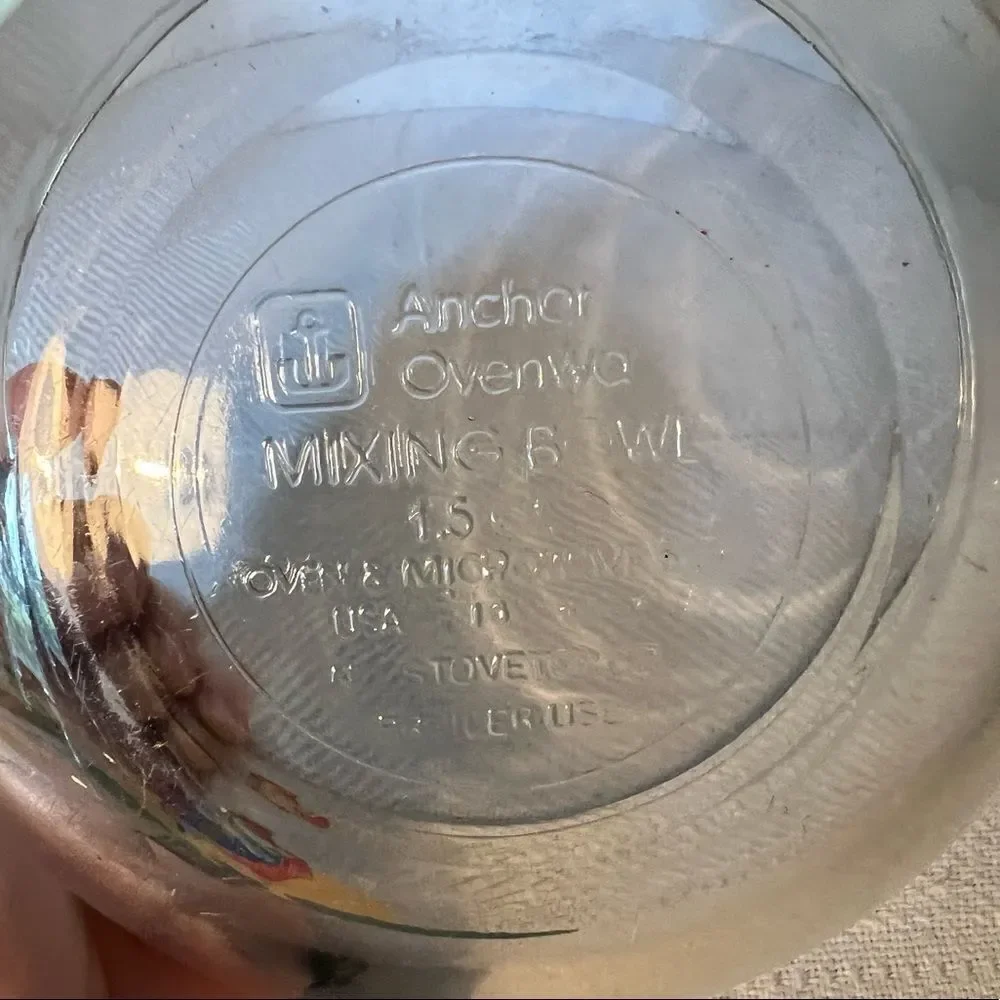 Vintage Anchor Hocking Rooster Sunshine Mixing Bowl Clear Glass 2.5 Qt TV Prop.